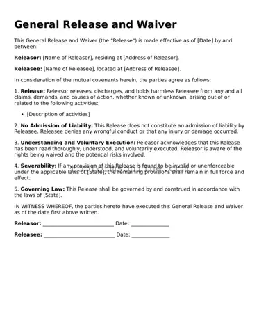 Valid General Release and Waiver Template