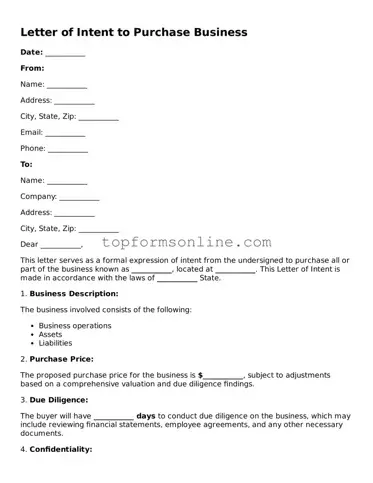 Valid Letter of Intent to Purchase Business Template