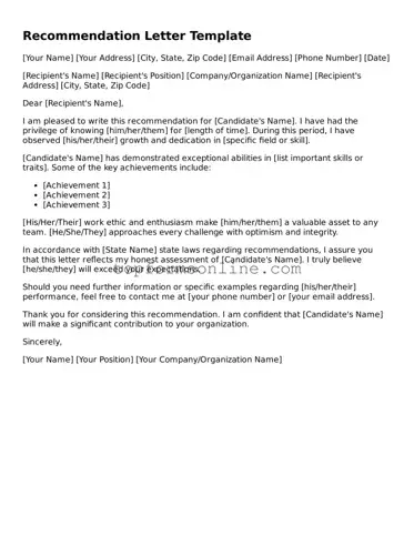 Valid Recommendation Letter Template