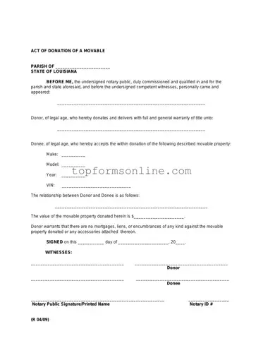 Fill Out a Valid Louisiana act of donation Form
