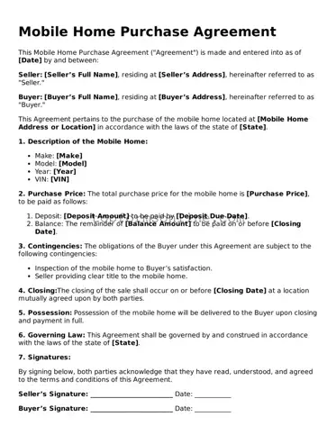 Valid Mobile Home Purchase Agreement Template