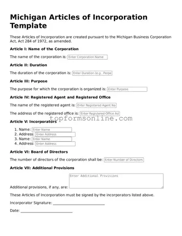 Printable Michigan Articles of Incorporation Template