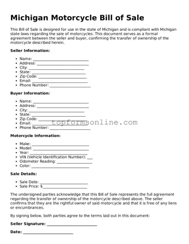 Printable Michigan Motorcycle Bill of Sale Template