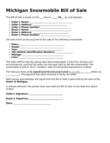 Printable Michigan Snowmobile Bill of Sale Template