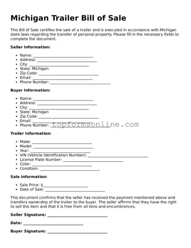 Printable Michigan Trailer Bill of Sale Template