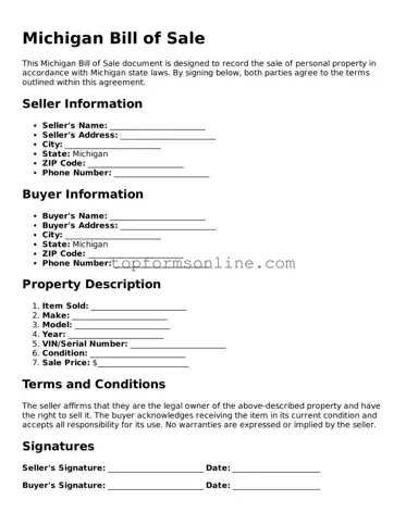 Printable Michigan Bill of Sale Template