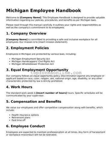 Printable Michigan Employee Handbook Template