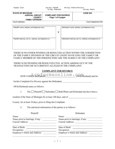 Fill Out a Valid Michigan Complaint Divorce Form