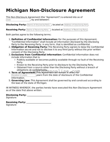 Printable Michigan Non-disclosure Agreement Template