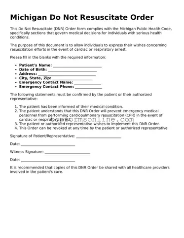 Printable Michigan Do Not Resuscitate Order Template