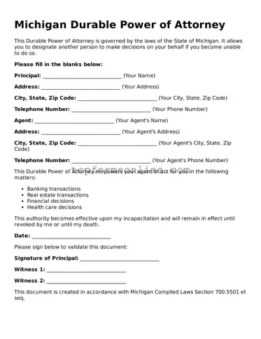 Printable Michigan Durable Power of Attorney Template