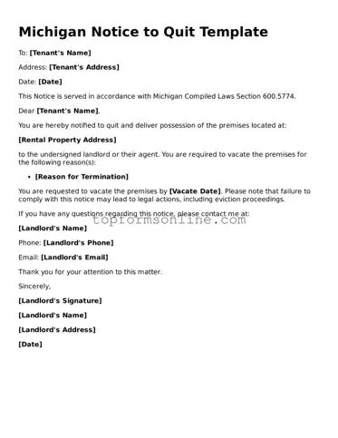 Printable Michigan Notice to Quit Template