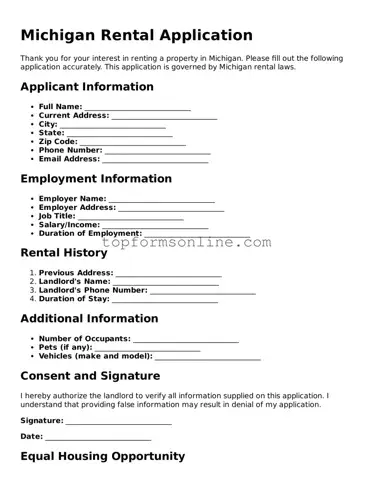 Printable Michigan Rental Application Template