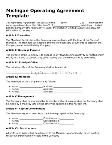 Printable Michigan Operating Agreement Template