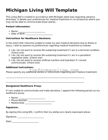Printable Michigan Living Will Template
