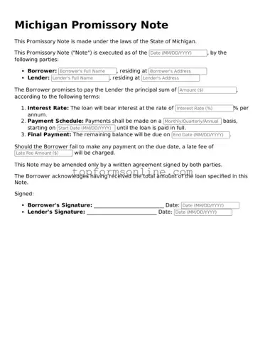 Printable Michigan Promissory Note Template