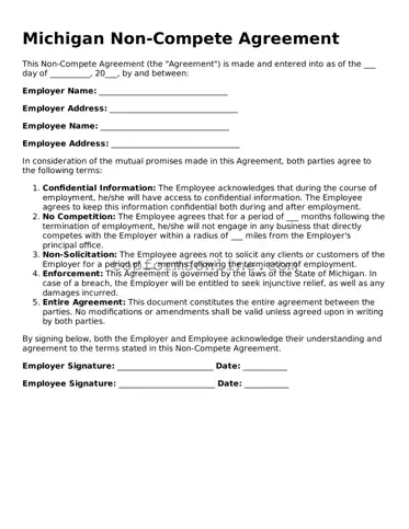 Printable Michigan Non-compete Agreement Template
