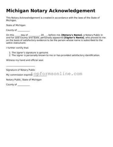 Printable Michigan Notary Acknowledgement Template