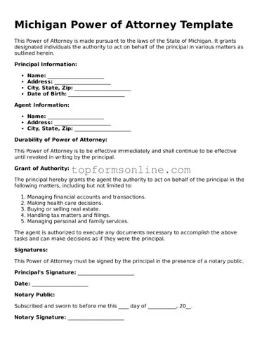 Printable Michigan Power of Attorney Template