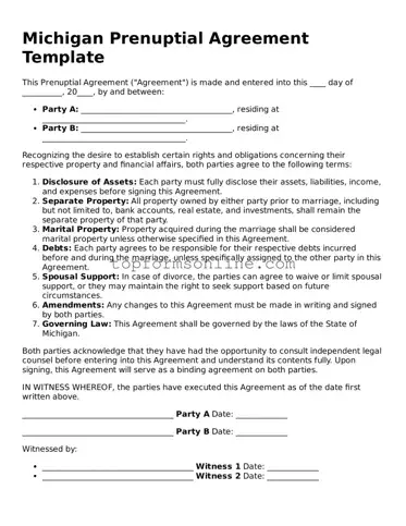 Printable Michigan Prenuptial Agreement Template