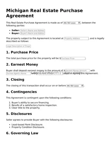 Printable Michigan Real Estate Purchase Agreement Template