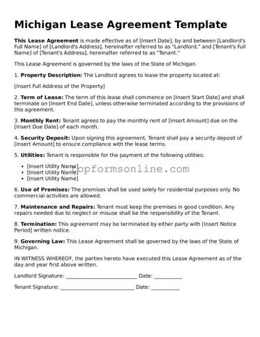 Printable Michigan Lease Agreement Template
