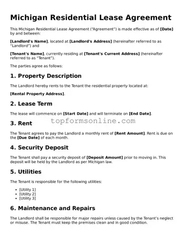 Printable Michigan Residential Lease Agreement Template