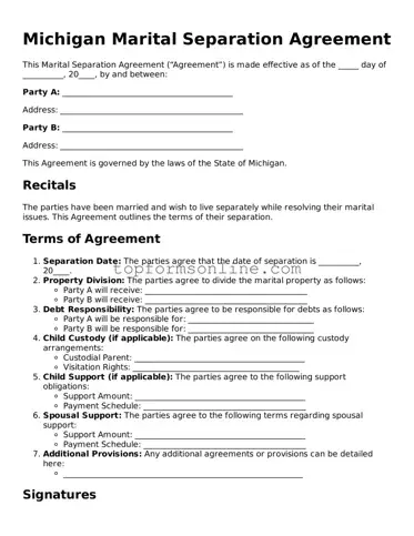 Printable Michigan Marital Separation Agreement Template