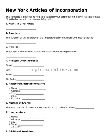 Printable New York Articles of Incorporation Template