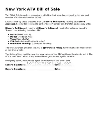 Printable New York ATV Bill of Sale Template