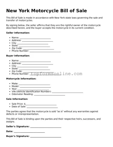 Printable New York Motorcycle Bill of Sale Template
