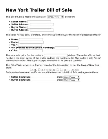 Printable New York Trailer Bill of Sale Template