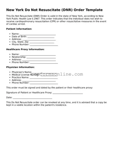 Printable New York Do Not Resuscitate Order Template