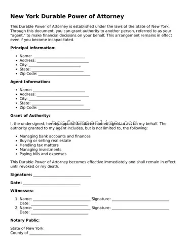 Printable New York Durable Power of Attorney Template