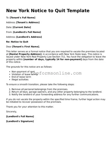 Printable New York Notice to Quit Template