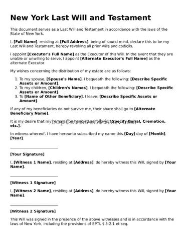 Printable New York Last Will and Testament Template
