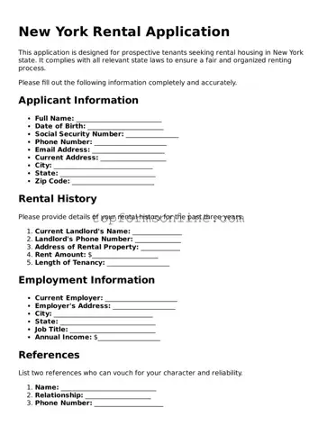 Printable New York Rental Application Template