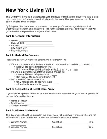 Printable New York Living Will Template