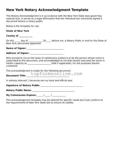 Printable New York Notary Acknowledgement Template