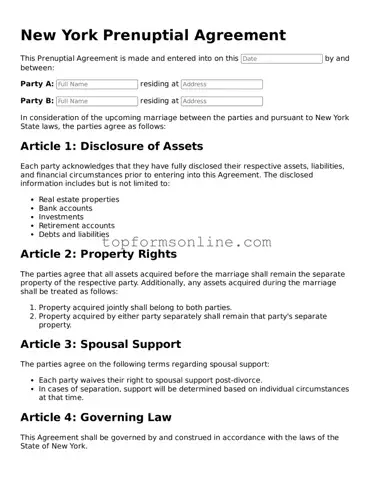 Printable New York Prenuptial Agreement Template