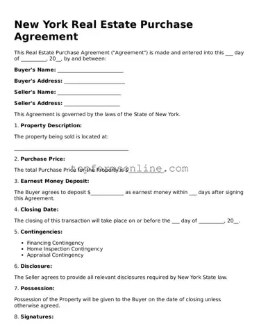 Printable New York Real Estate Purchase Agreement Template