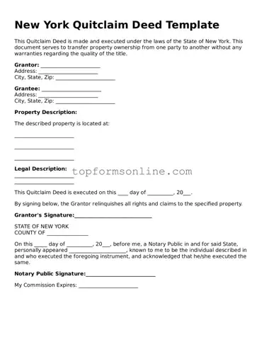 Printable New York Quitclaim Deed Template