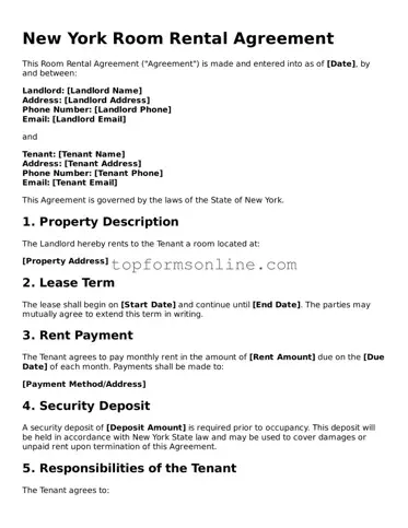 Printable New York Room Rental Agreement Template