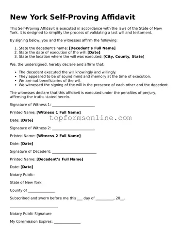 Printable New York Self-Proving Affidavit Template