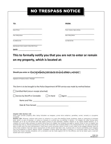 Fill Out a Valid No Trespassing Letter Form