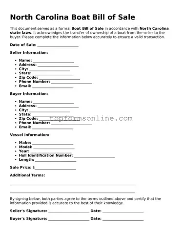 Printable North Carolina Boat Bill of Sale Template