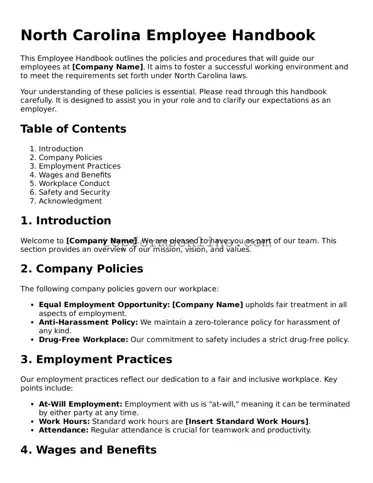 Printable North Carolina Employee Handbook Template