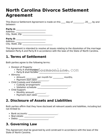 Printable North Carolina Divorce Settlement Agreement Template