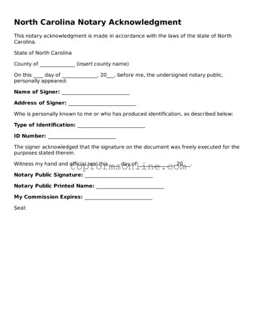 Printable North Carolina Notary Acknowledgement Template