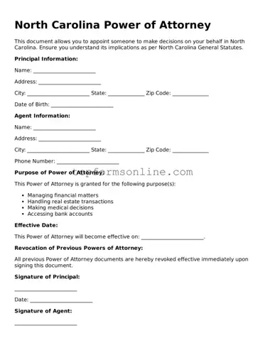Printable North Carolina Power of Attorney Template